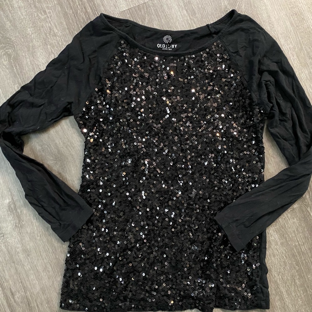 Old Navy Black sequin long sleeve blouse